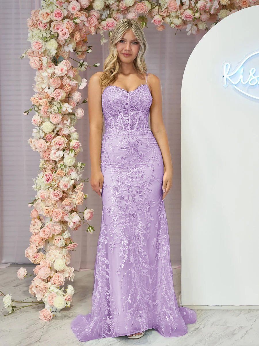 Straps Sky Blue Spaghetti Straps Sequin Appliques Mermaid Prom Dress