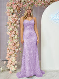 Straps Sky Blue Spaghetti Straps Sequin Appliques Mermaid Prom Dress