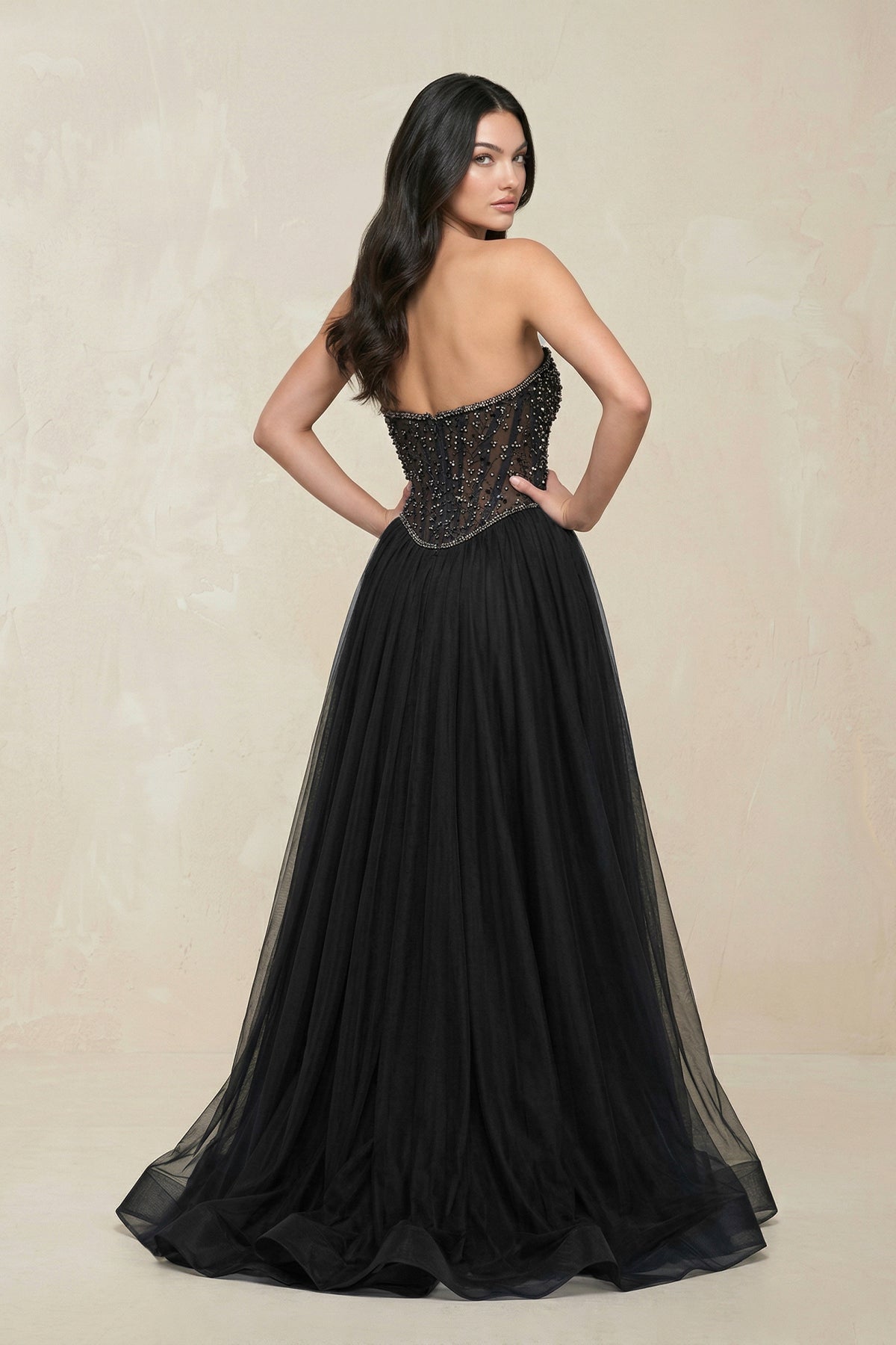 Stunning Strapless Tulle A-Line Corset Wedding Dress With Slit in Black