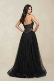 Stunning Strapless Tulle A-Line Corset Wedding Dress With Slit in Black
