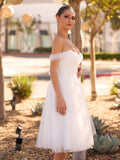 Sweet A-Line Off-The-Shoulder Little White Tulle Wedding Dresses