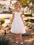 Sweet A-Line Off-The-Shoulder Little White Tulle Wedding Dresses
