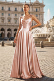 Sweet A-line Cowl Neck Silk Long Prom Dress