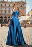Sweet A-line Cowl Neck Silk Long Prom Dress