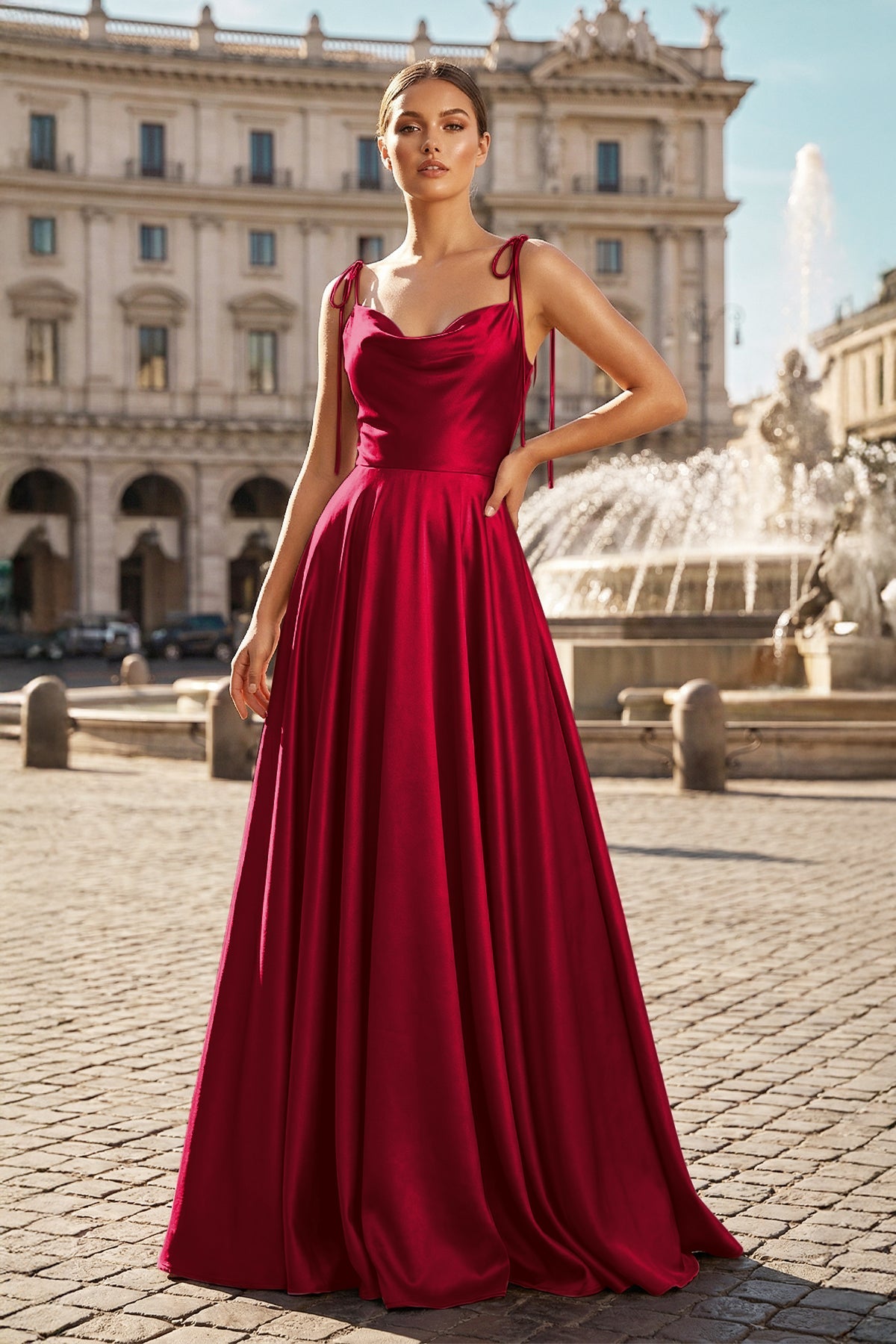 Sweet A-line Cowl Neck Silk Long Prom Dress