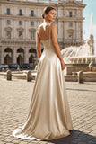 Sweet A-line Cowl Neck Silk Long Prom Dress
