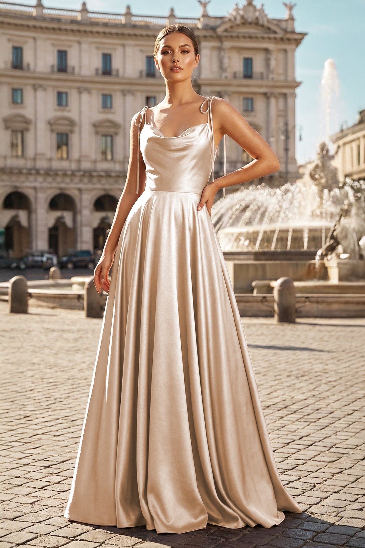 Sweet A-line Cowl Neck Silk Long Prom Dress