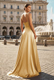 Sweet A-line Cowl Neck Silk Long Prom Dress
