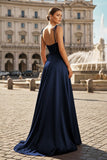 Sweet A-line Cowl Neck Silk Long Prom Dress
