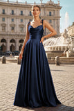 Sweet A-line Cowl Neck Silk Long Prom Dress