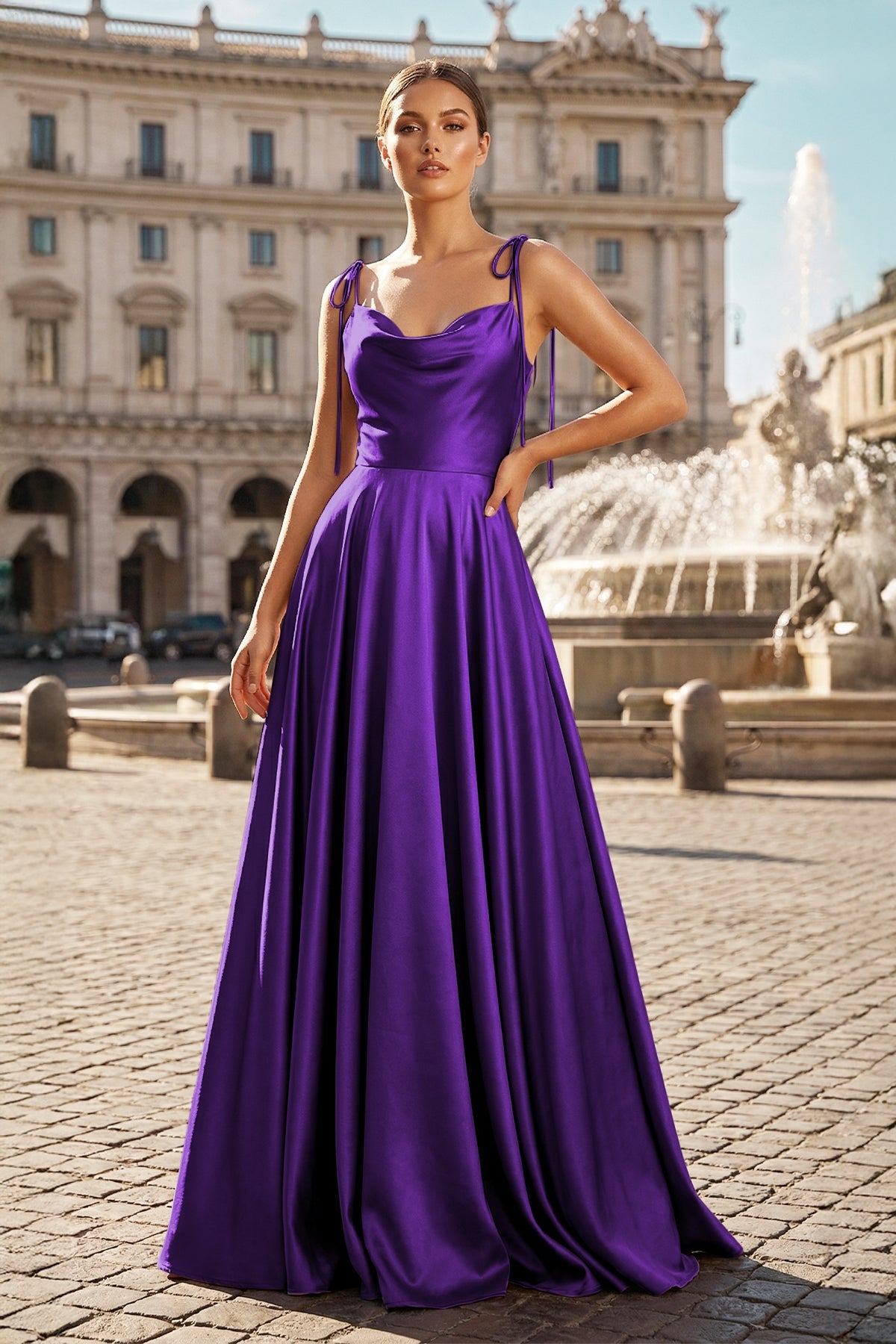 Sweet A-line Cowl Neck Silk Long Prom Dress
