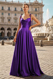 Sweet A-line Cowl Neck Silk Long Prom Dress