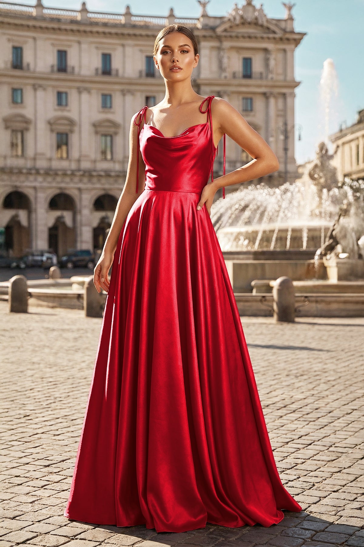 Sweet A-line Cowl Neck Silk Long Prom Dress