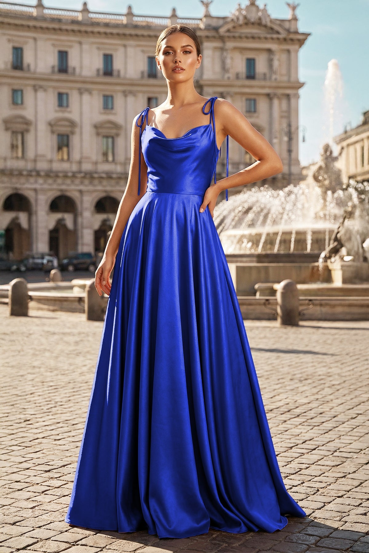 Sweet A-line Cowl Neck Silk Long Prom Dress
