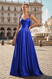Sweet A-line Cowl Neck Silk Long Prom Dress
