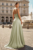 Sweet A-line Cowl Neck Silk Long Prom Dress