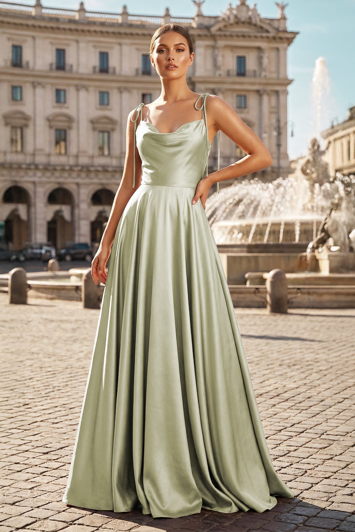 Sweet A-line Cowl Neck Silk Long Prom Dress