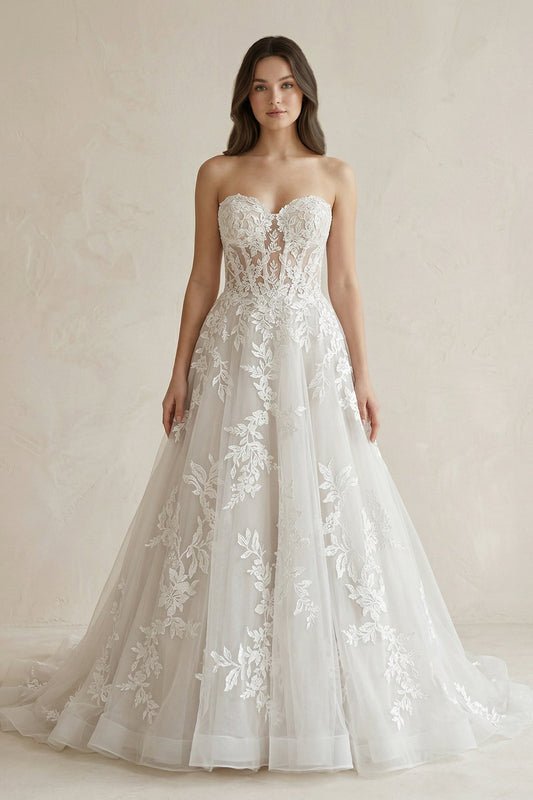 Sweetheart A-Line Appliqued Corset Wedding Dress in Ivory