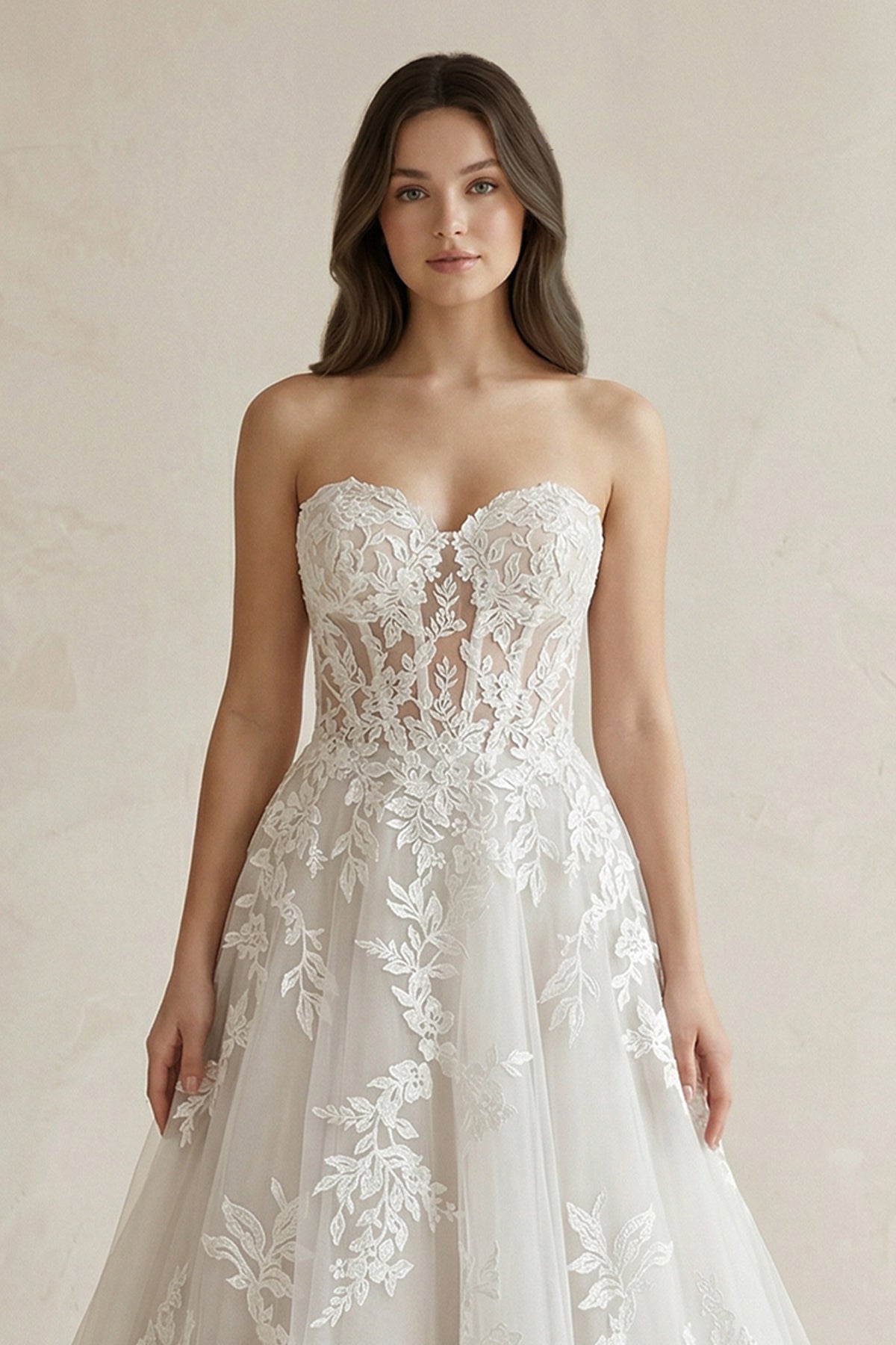 Sweetheart A-Line Appliqued Corset Wedding Dress in Ivory