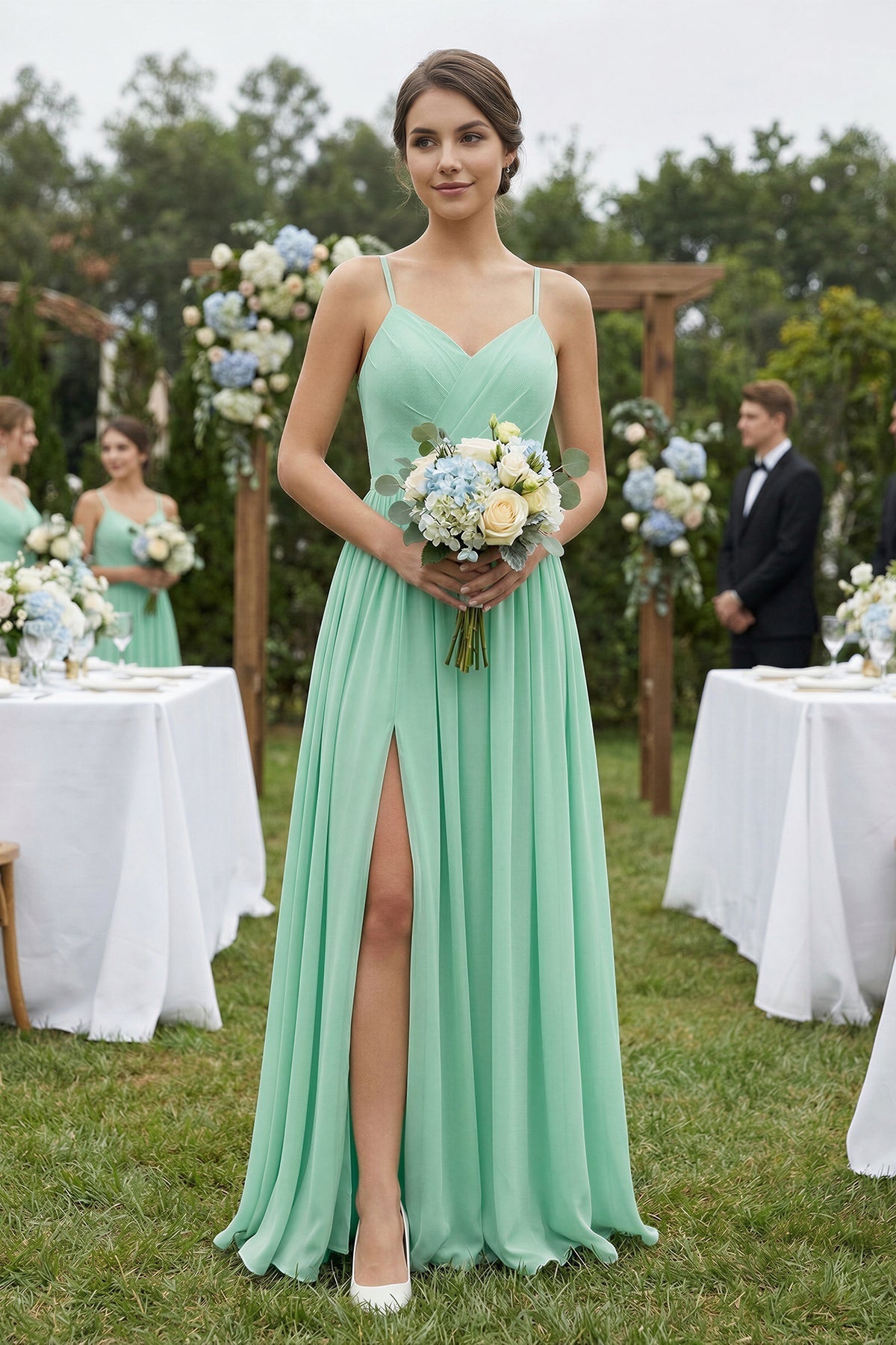 Sweetheart A-Line Chiffon Bridesmaid Dress in Pale Pistachio