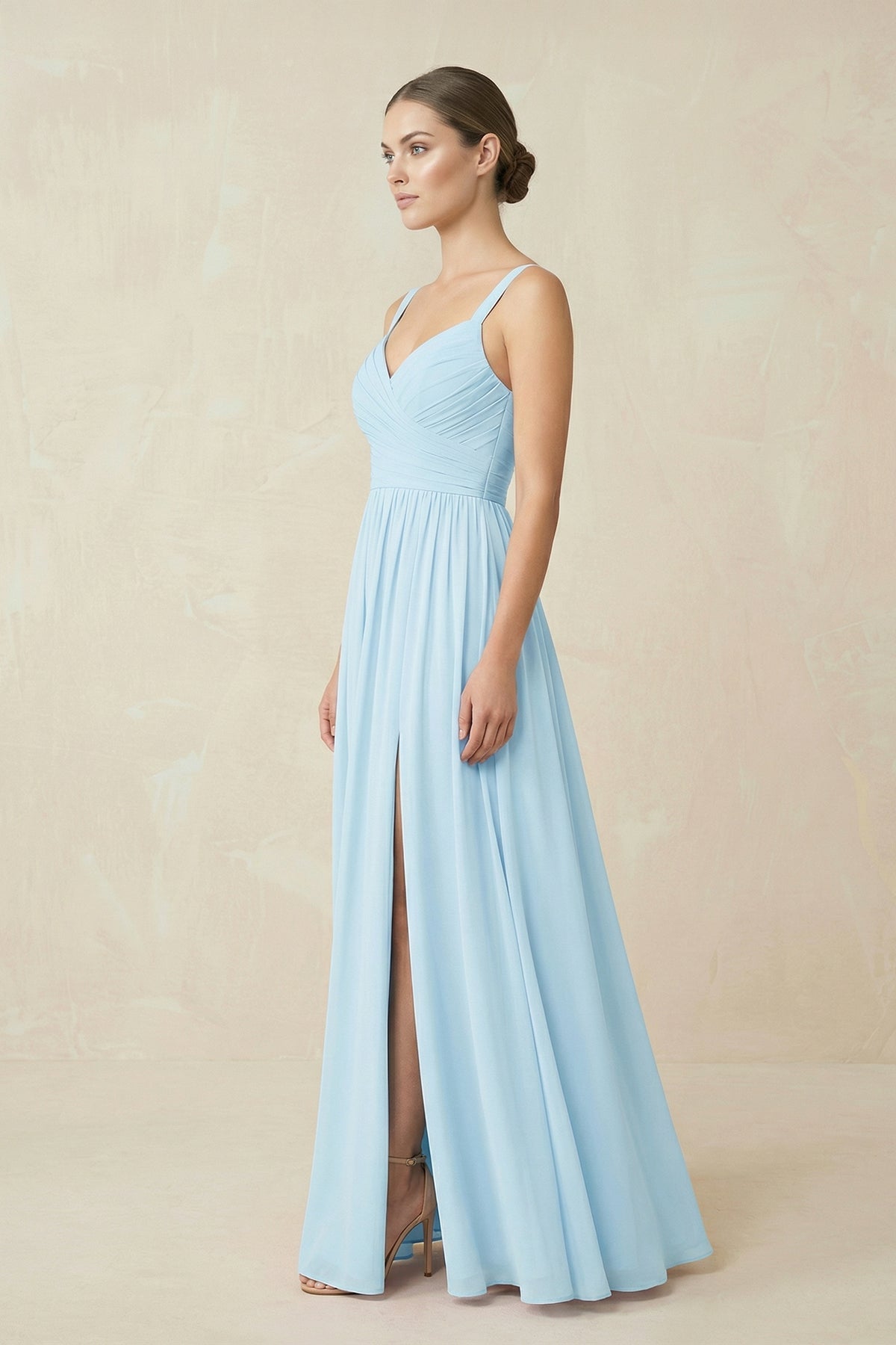 Sweetheart A-Line Chiffon Bridesmaid Dress with Slit in Sky Blue
