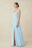 Sweetheart A-Line Chiffon Bridesmaid Dress with Slit in Sky Blue