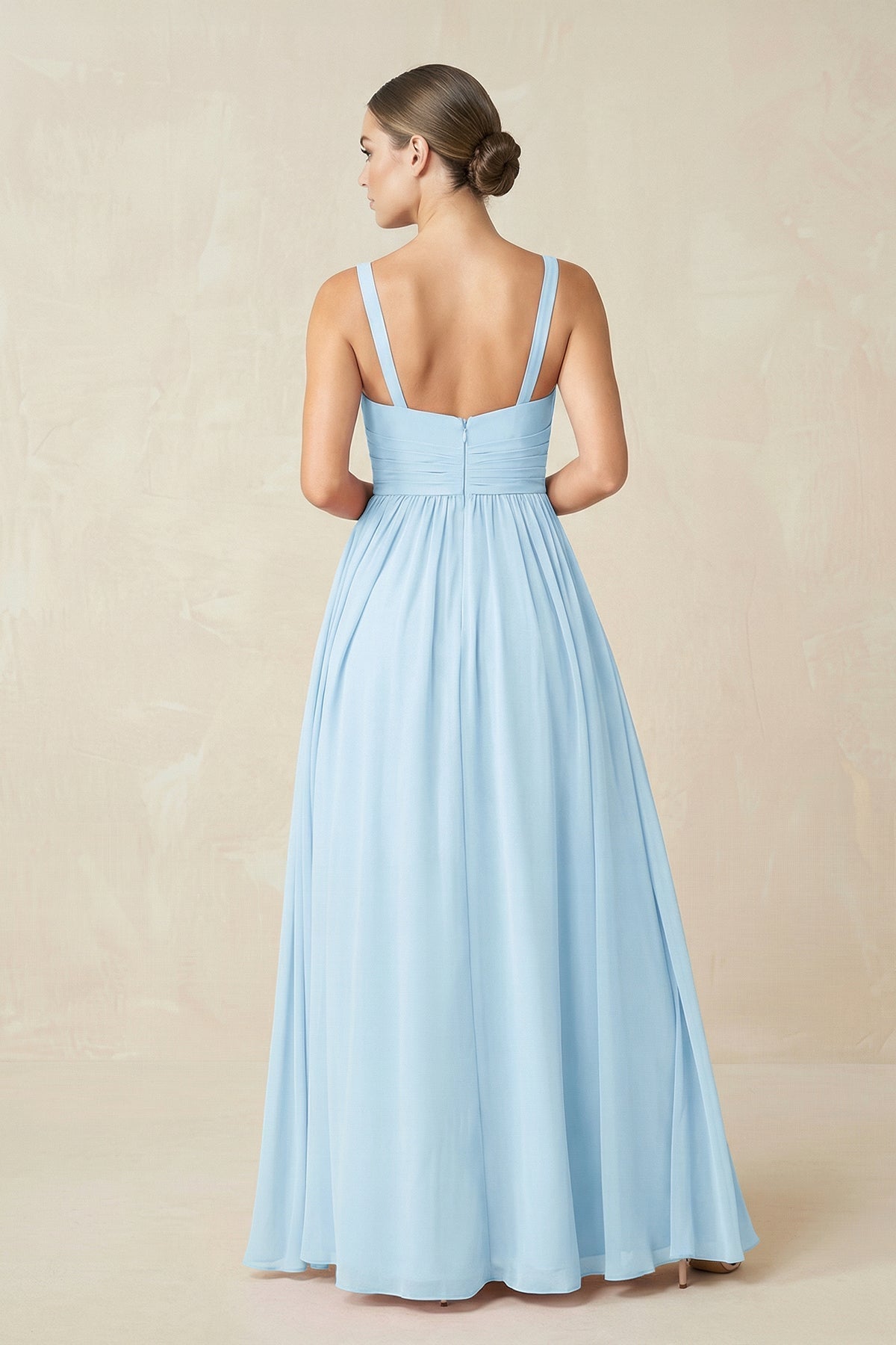 Sweetheart A-Line Chiffon Bridesmaid Dress with Slit in Sky Blue