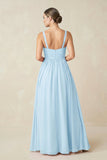 Sweetheart A-Line Chiffon Bridesmaid Dress with Slit in Sky Blue