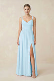 Sweetheart A-Line Chiffon Bridesmaid Dress with Slit in Sky Blue