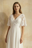 Sweetheart A-line Chiffon Dress With Half-sleeved Illusion Bodice