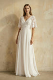 Sweetheart A-line Chiffon Dress With Half-sleeved Illusion Bodice