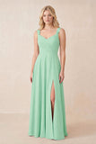 Sweetheart A-Line Chiffon Long Bridesmaid Dress in Pale Pistachio