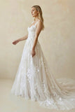 A-Line Straps Sweetheart Wedding Dress with Lace Appliques
