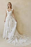 A-Line Straps Sweetheart Wedding Dress with Lace Appliques