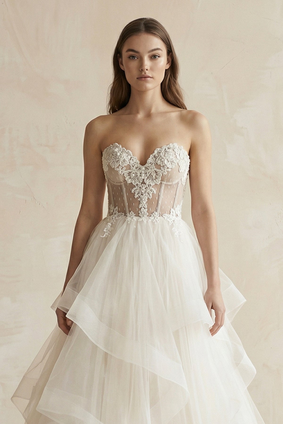 Detachable Floral Princess A-Line Boho Lace Wedding Dress Elegant Chic Sweetheart Court Train Ball Gown