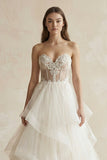 Detachable Floral Princess A-Line Boho Lace Wedding Dress Elegant Chic Sweetheart Court Train Ball Gown