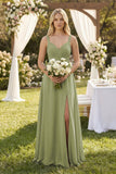 Sweetheart A-Line Pleated Chiffon Bridesmaid Dress in Moss Green