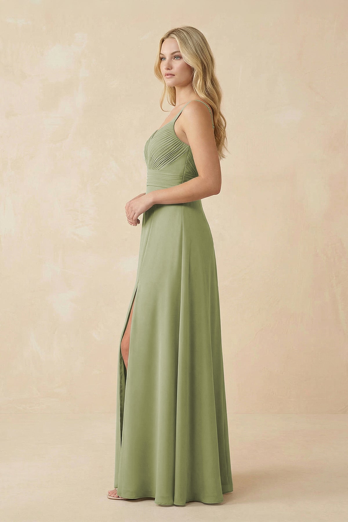 Sweetheart A-Line Pleated Chiffon Bridesmaid Dress in Moss Green