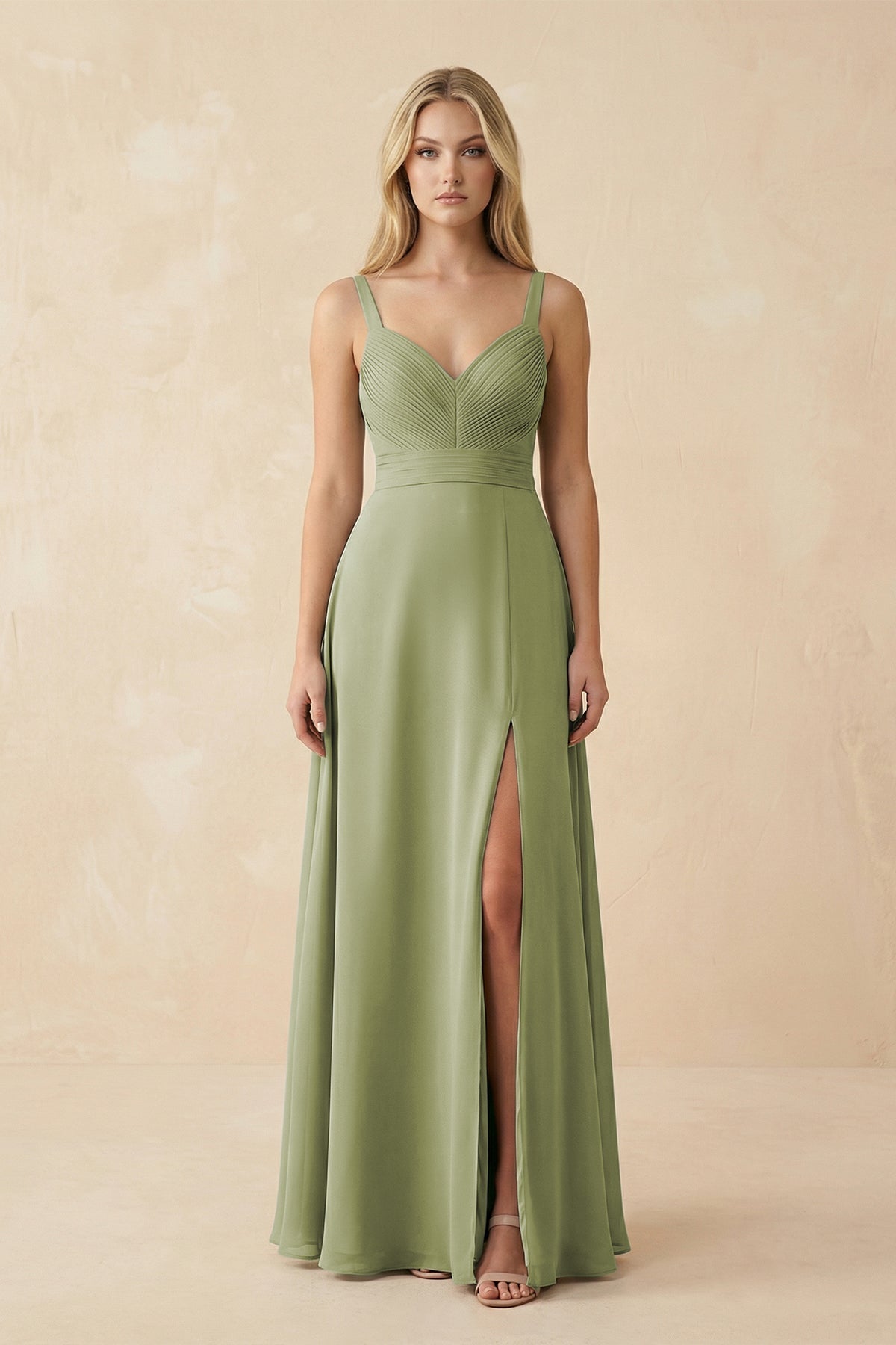 Sweetheart A-Line Pleated Chiffon Bridesmaid Dress in Moss Green