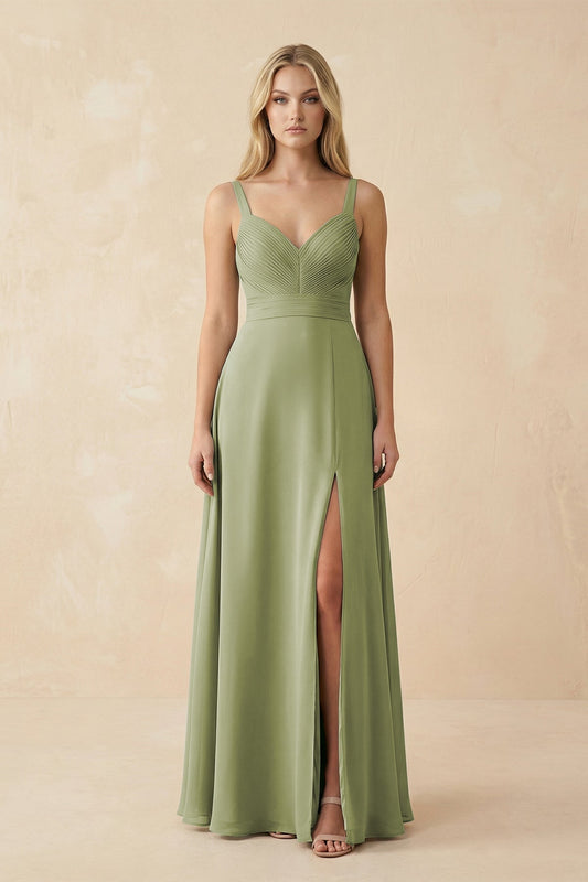 Sweetheart A-Line Pleated Chiffon Bridesmaid Dress in Moss Green