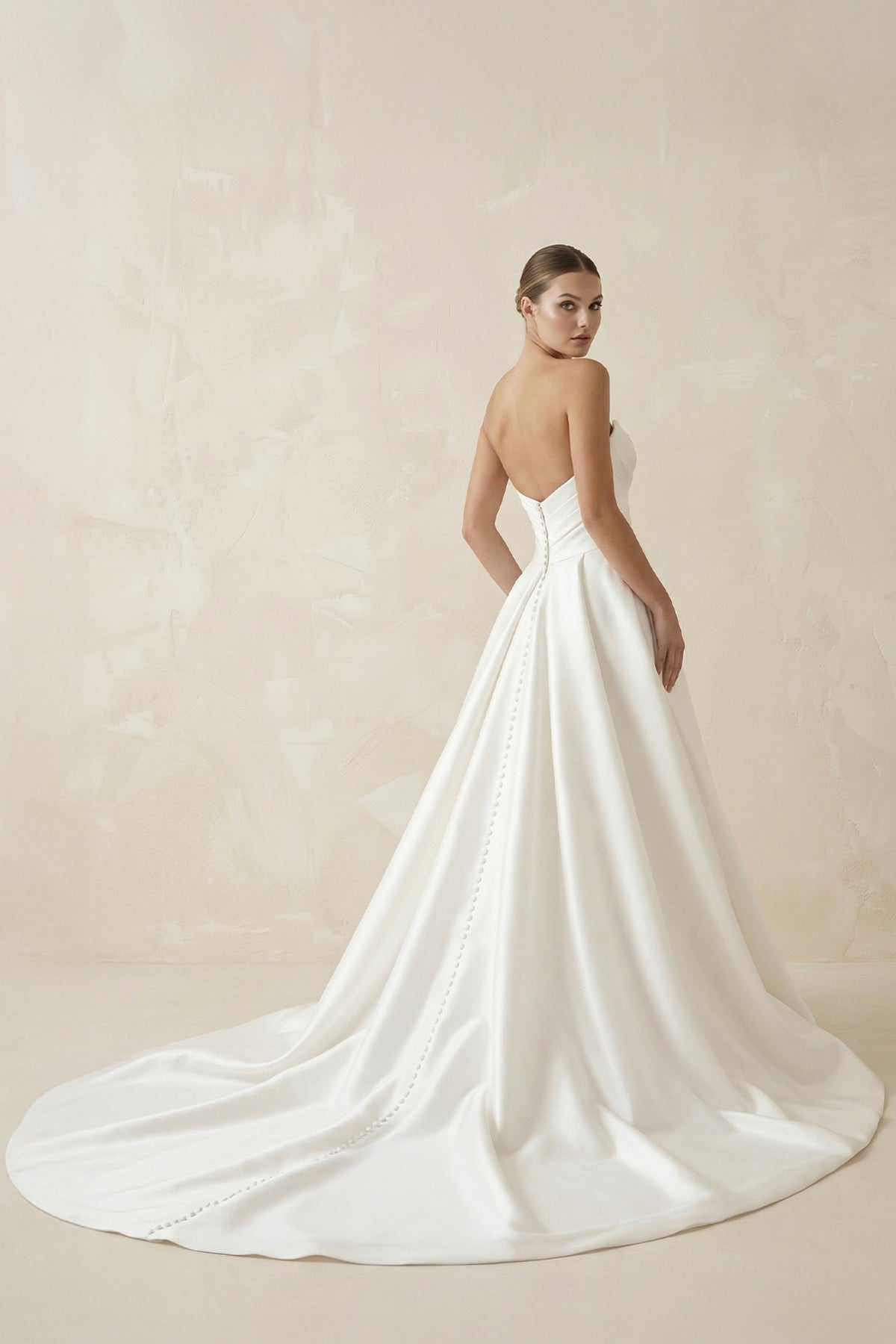 White Satin Long A-Line Wedding Dress with Slit