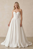 Sweetheart A-Line Satin Corset Wedding Dress in White