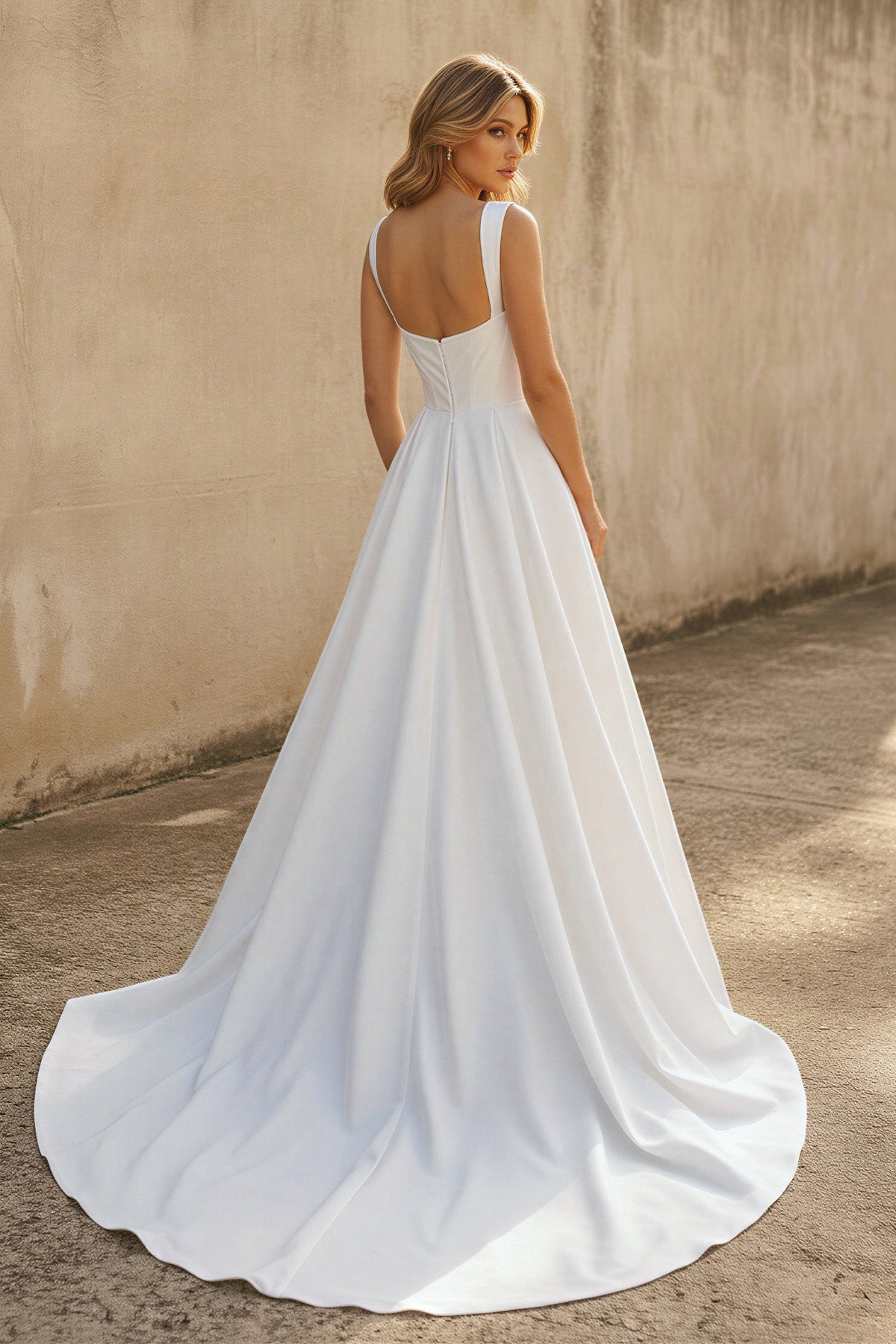 A-line Off-the-Shoulder Sleeveless Satin Simple Bride Wedding Dress