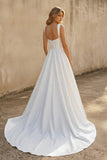 A-line Off-the-Shoulder Sleeveless Satin Simple Bride Wedding Dress