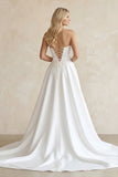 Ball Gown Strapless Satin Wedding Dresses with Slit
