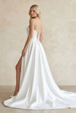 Ball Gown Strapless Satin Wedding Dresses with Slit