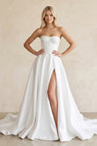 Ball Gown Strapless Satin Wedding Dresses with Slit