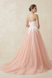 Sweetheart A-Line Tulle Appliqued Wedding Dress in Pink