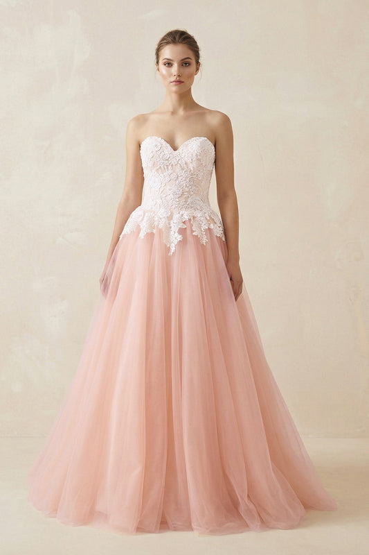 Sweetheart A-Line Tulle Appliqued Wedding Dress in Pink