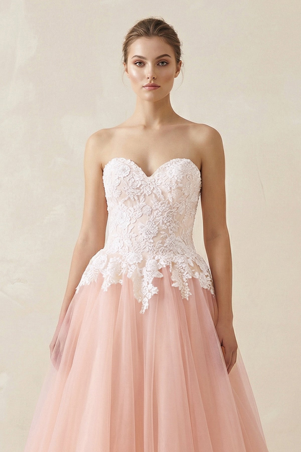 Sweetheart A-Line Tulle Appliqued Wedding Dress in Pink